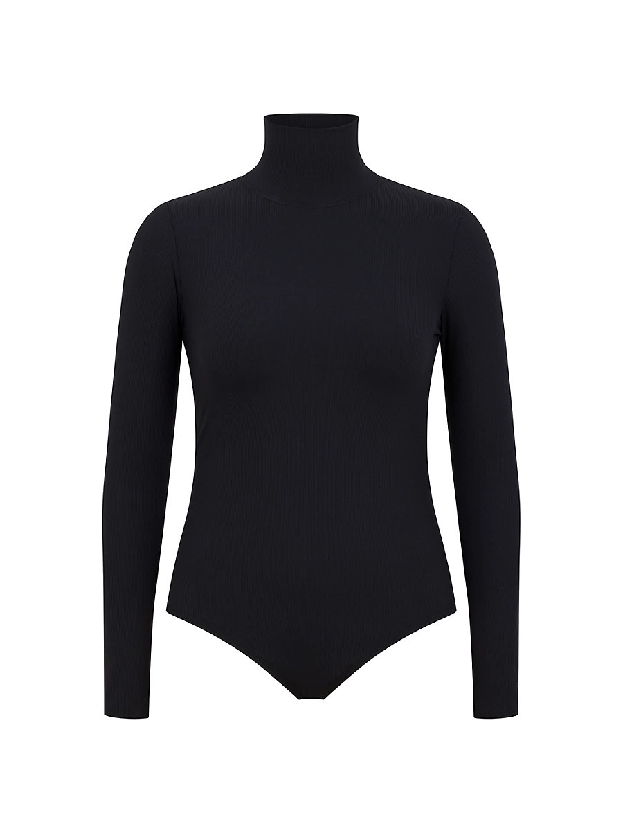 Women's Rib-Knit Turtleneck Bodysuit - Classic Black - Size Small | Saks Fifth Avenue
