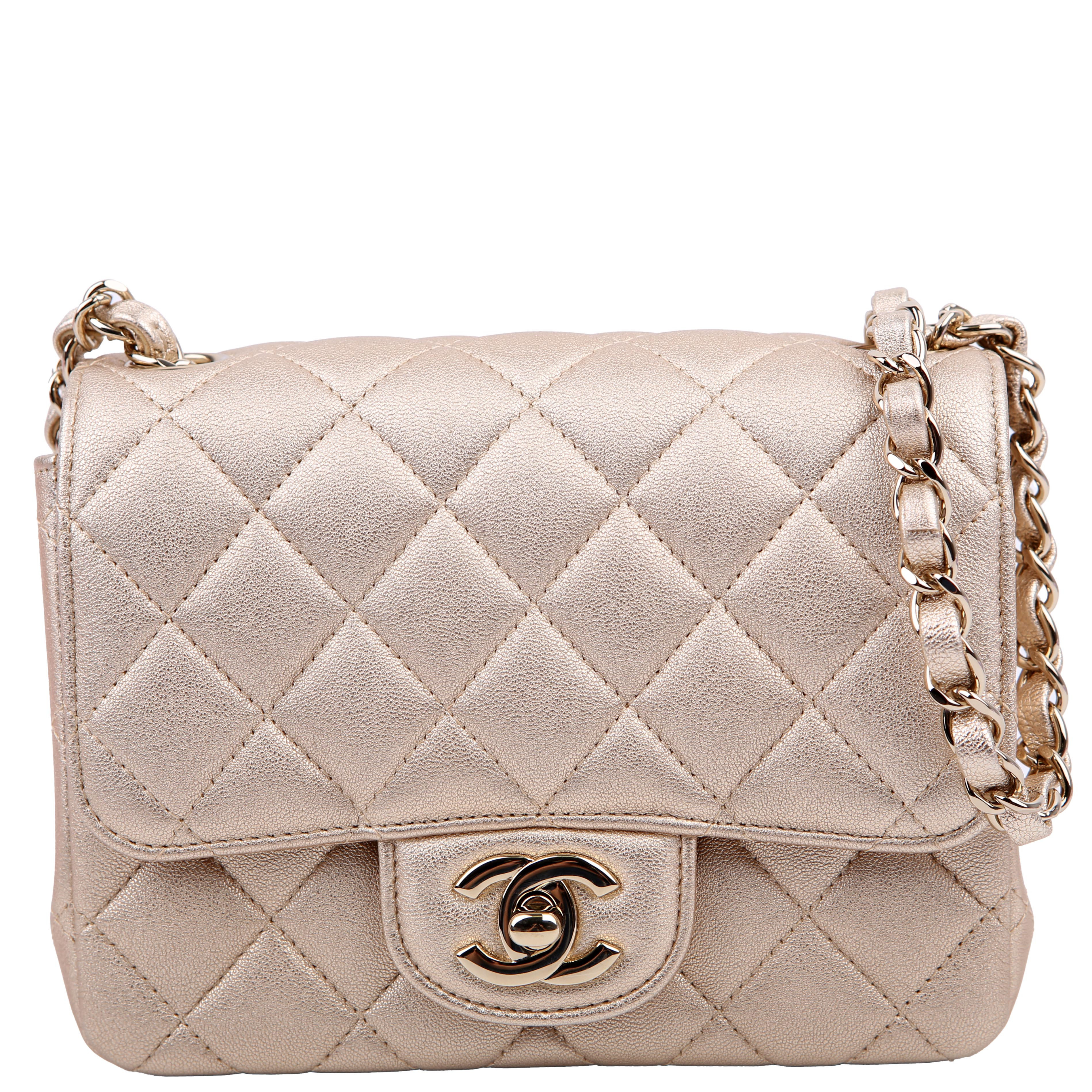Classic Flap Mini Square Lambskin 31M Gold | Keeks Designer Handbags