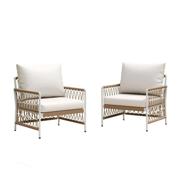 Christopher Knight Home Boho Outdoor Lounge Chairs with Handwoven Rope, Steel Frame, Beige and Na... | Walmart (US)
