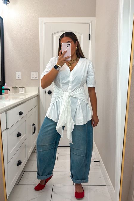 Tuesday Outfit of the Day 

Amazon Finds | Amazon Fashion | Amazon Dupes | Barrel Jeans | Ballet Flats | White Tie Top | Workwear | Work Outfit | Amazon Jewelry |  

#LTKU #LTKworkwear #LTKstyletip