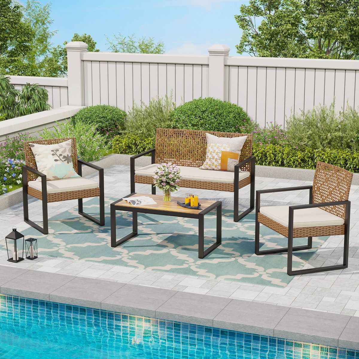 Captiva Designs 4pc Converstaion Set with Armchairs and Coffee Table Wicker Outdoor Patio Seating... | Target
