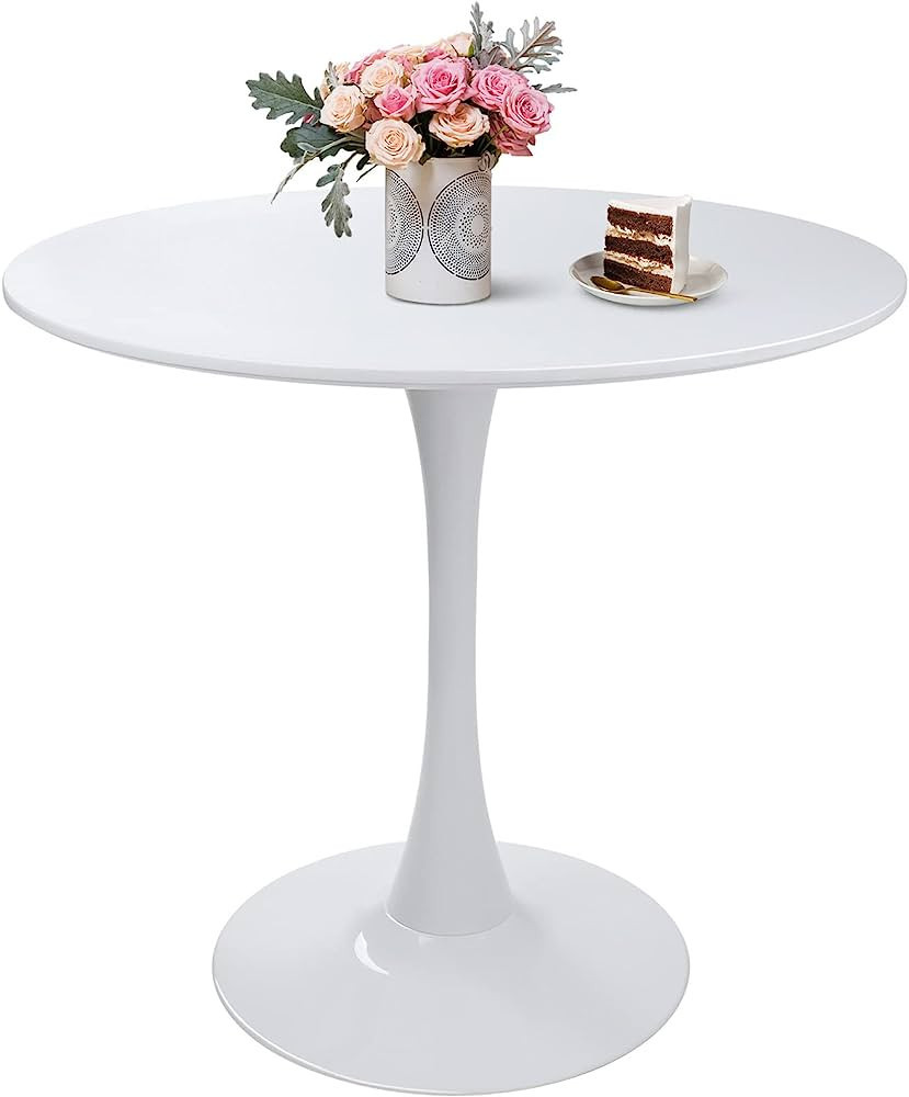 Modern Round Dining Table White 31.5" with Pedestal Base in Tulip Design, Mid-Century Leisure Tab... | Amazon (US)