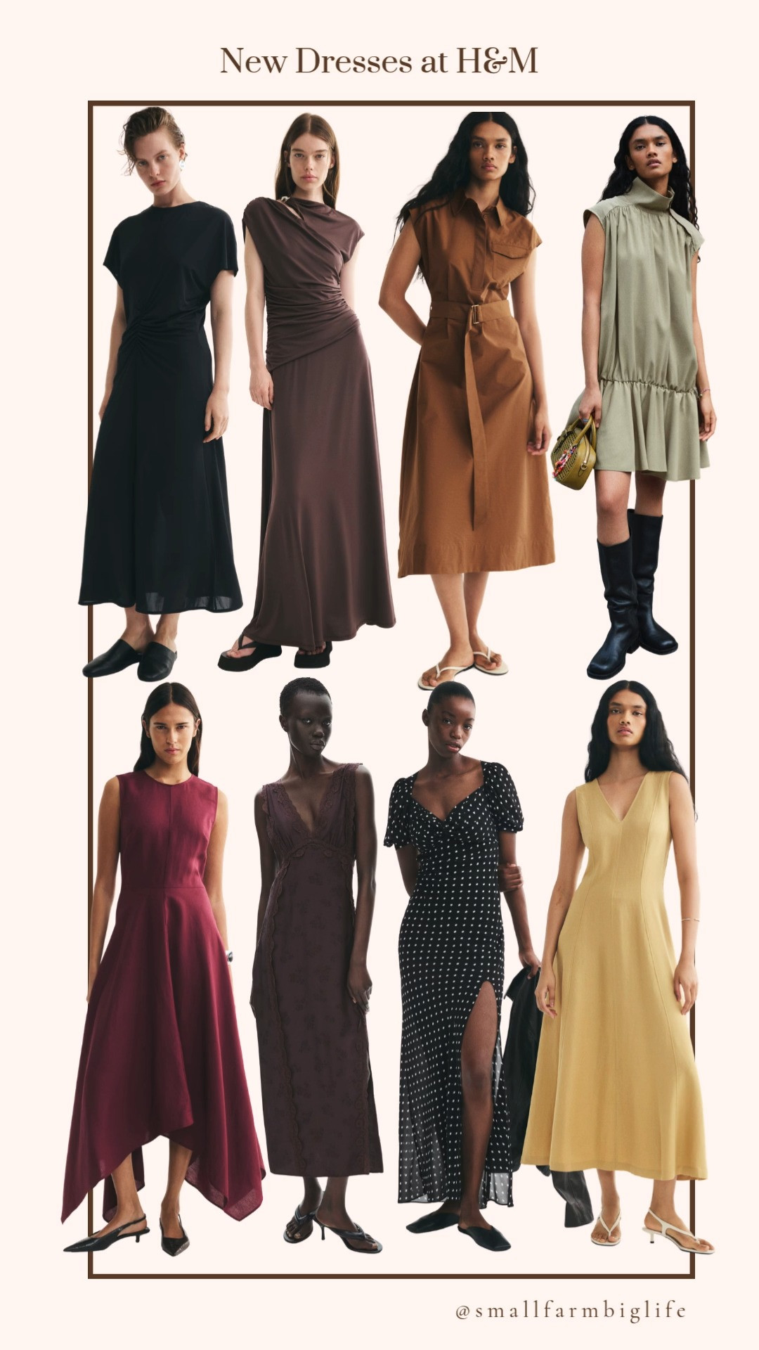 H&M just dropped a fresh lineup of dresses, and this collection covers everything from easy weekday pieces to something special for a night out. The dark khaki viscose blend dress with a flared skirt and the light khaki green button detail dress both bring an easy, wearable fall neutral that pairs well with boots or loafers.

For something a little more polished, the brown tie belt dress with a collar adds structure, while the dark brown draped cutout dress brings a touch of edge for evening. The black ruched cap sleeved dress is a simple option that works for almost any occasion, and the black and white polka dot puff sleeved maxi dress adds a playful print if you want to stand out.

If you're after richer fall colors, the dark plum lace trimmed jacquard weave dress and the wine red linen blend flared skirt dress both lean into deep, moody tones that feel perfect for the season. Either one would work beautifully for a fall wedding or date night.

#hm #newarrivals #falldresses #hmfashion #falloutfits 

 #LTKootd #LTKOver40 #LTKWorkwear