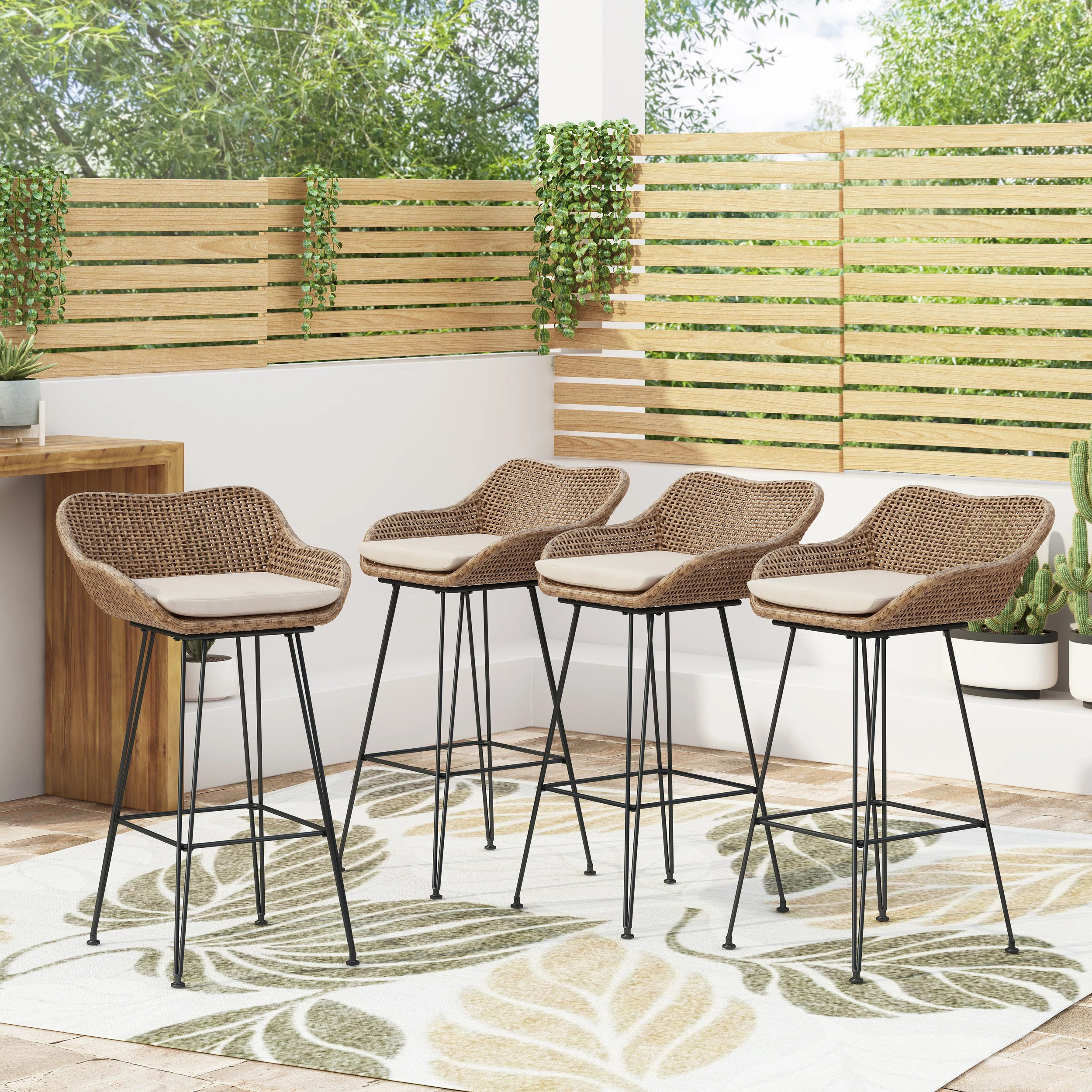 Aranza Polyethylene (PE) Wicker Outdoor 29.25'' Bar Stool with Cushion | Wayfair North America