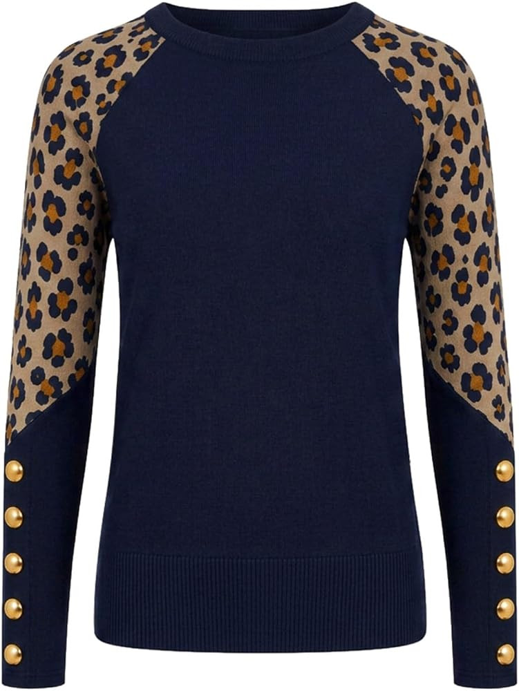 OXKNIT Women's Knitted Long Sleeve T-Shirts 70s Vintage Leopard Print Tops | Amazon (US)