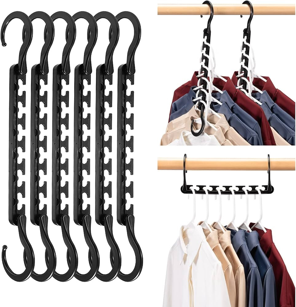 Smartor Space Saving Plastic Hangers, 6 Pieces, Black, Ideal for Closet Organization and Maximizi... | Amazon (US)