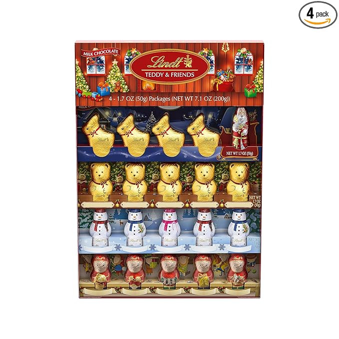 Lindt TEDDY & FRIENDS Holiday Milk Chocolate Candy, 7.1 oz. 4-pack | Amazon (US)