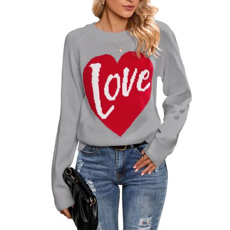 Pullover Sweater for Women Knitted Heart Sweaters Casual Valentine s Day Warm Sweaters Shermie | Walmart (US)
