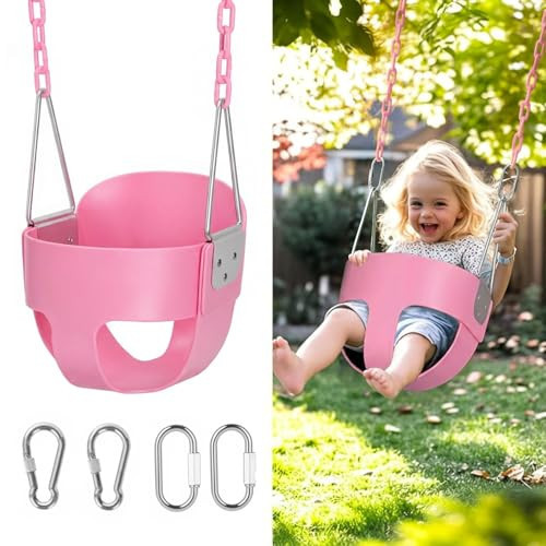 High Back Full Bucket, Toddler Swing with Coated Chains & Triangle Dip Pinch Protection for Safety, Baby Swing Outdoor with Locking Buckles, Toddler Bucket Swing for Backyard, Playground, Pink | Amazon (US)