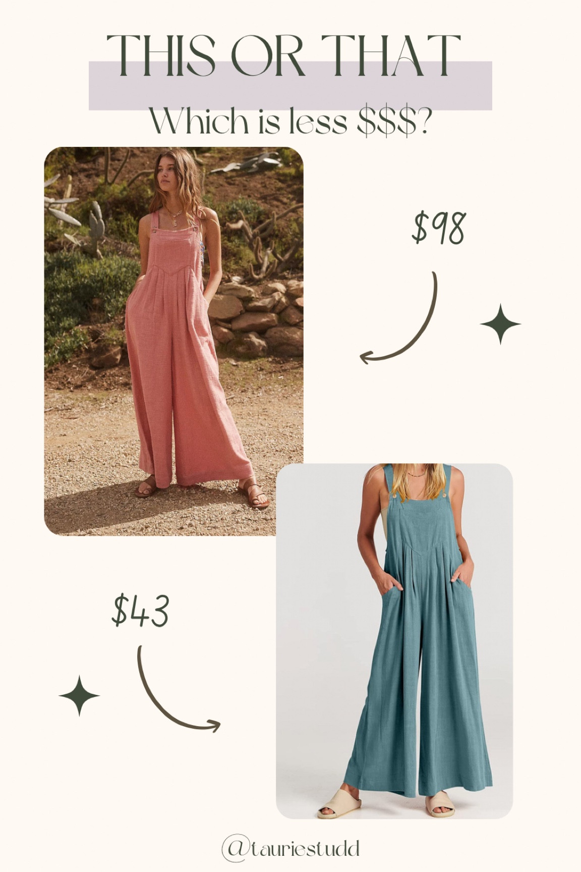 This or that // splurge or save // can you guess the less expensive item? // free people overalls

#LTKfit #LTKstyletip #LTKunder50