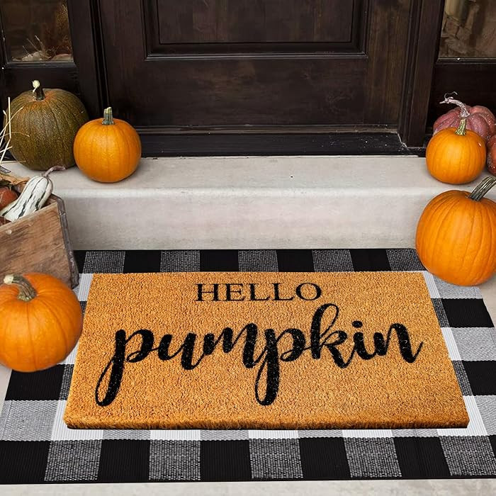 2 Pcs Fall Door Mat Combo Set 100% Coco Coir Welcome Mat + 43 x 28 Inches Buffalo Plaid Outdoor R... | Amazon (US)