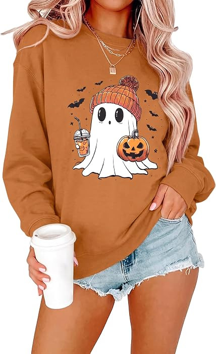Halloween Sweatshirt Women Cute Ghost Sweater Fall Spooky Season Sweaters | Amazon (US)