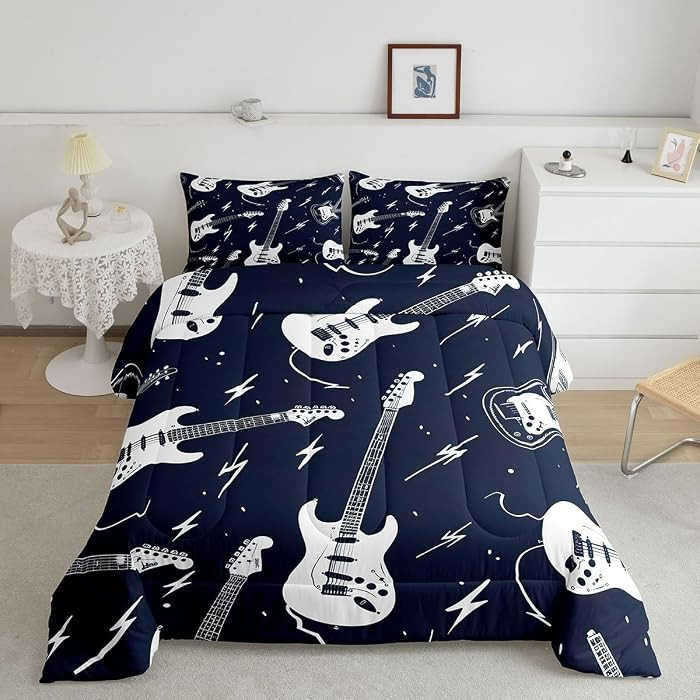 Feelyou Kids Guitar Comforter Set Full Rock Music Themed Comforter Women Men Easy-Wash Musical Gu... | Amazon (US)
