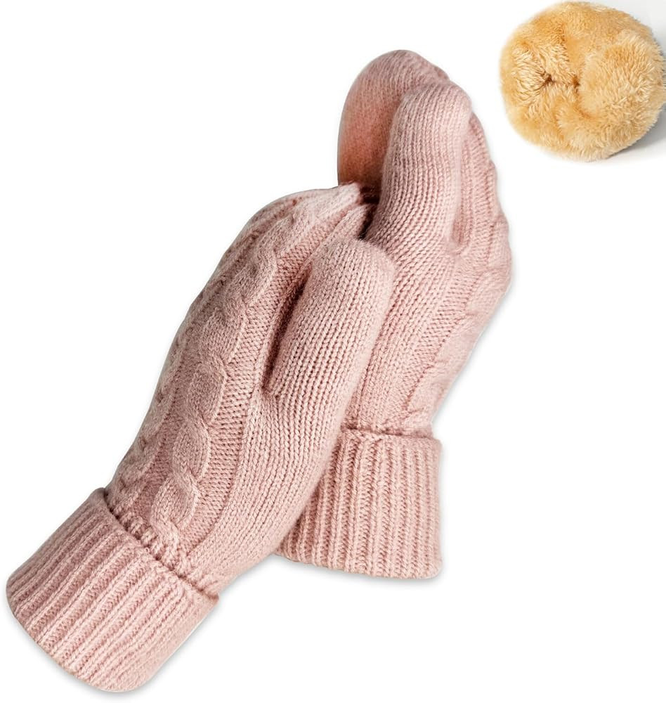 Winter Mittens Gloves for Women Warm Fleece Lining Knit Thick Thermal Snow Gloves for for Cold We... | Amazon (US)