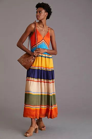 Tanvi Kedia V-Neck Colorblock Midi Dress | Anthropologie (US)