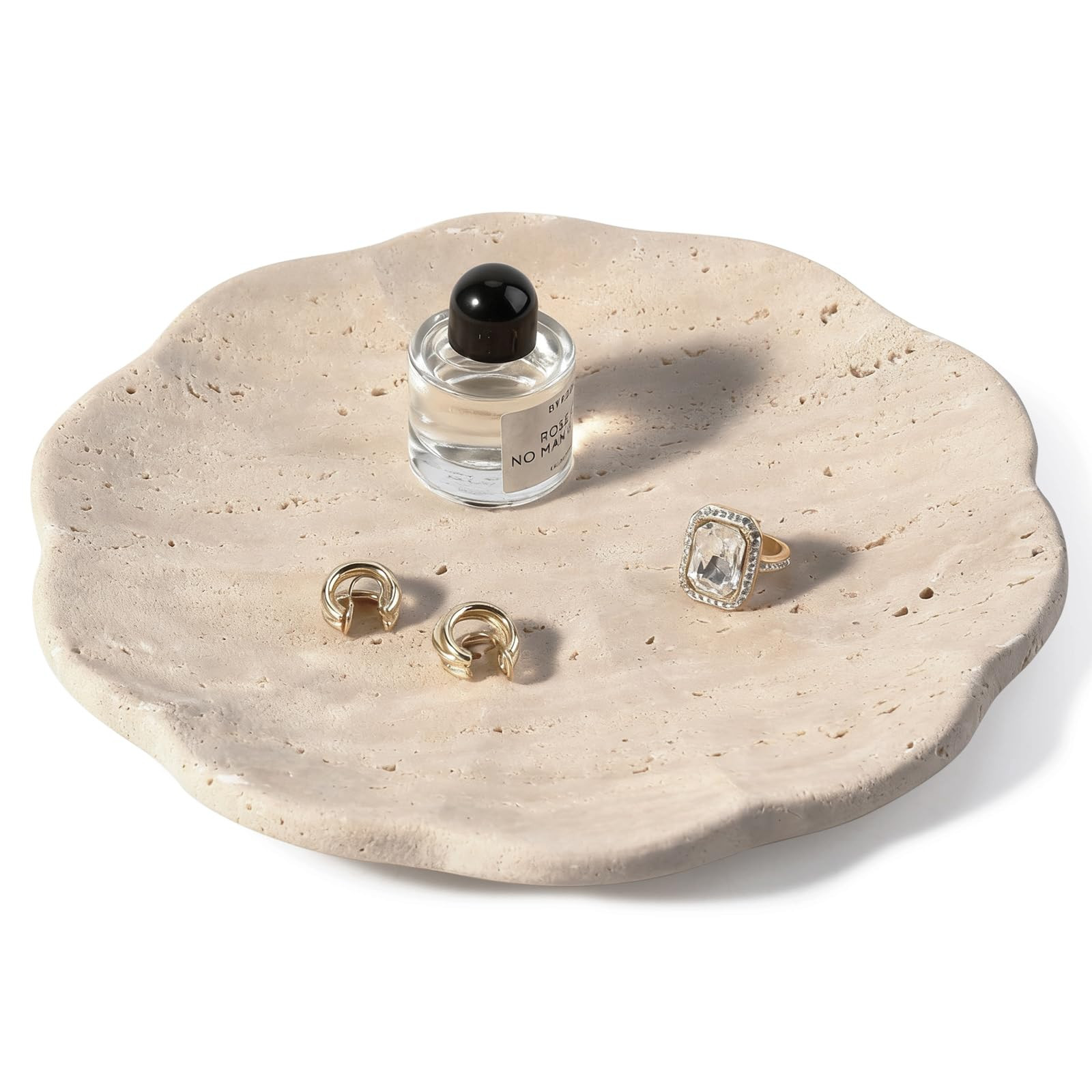 Koville Travertine Tray, 8" Round Marble Vanity Tray for Jewelry Trinket Perfume, Natural Stone T... | Amazon (US)