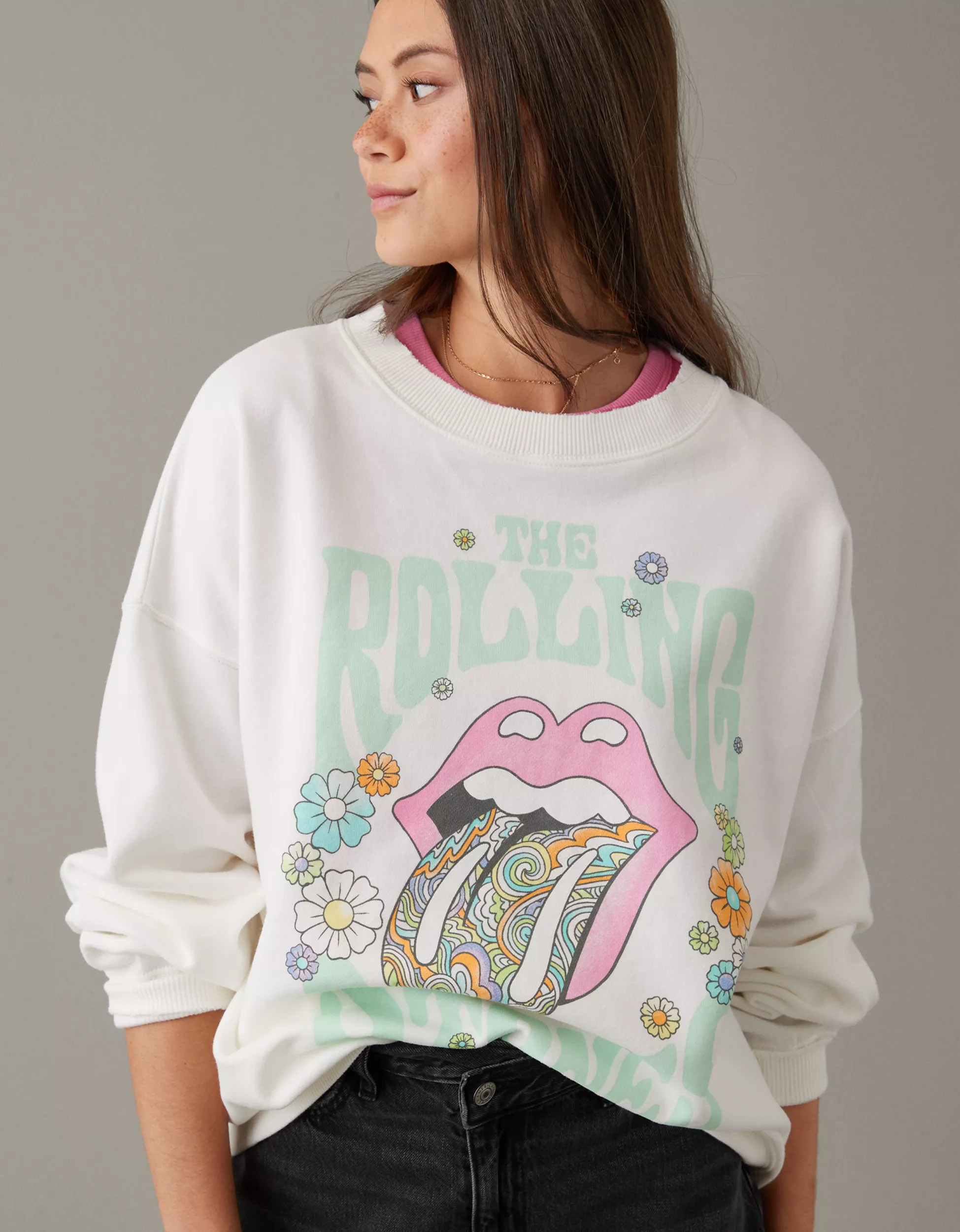 AE Oversized Rolling Stones Graphic Sweatshirt | American Eagle Outfitters (US & CA)