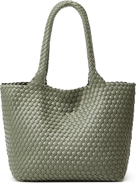 Woven Tote Womens Shoulder Bag: Vegan Leather Work Satchel Retro Handwoven Handbag Large Purse Summer Beach Travel Totes Green Color | Amazon (US)