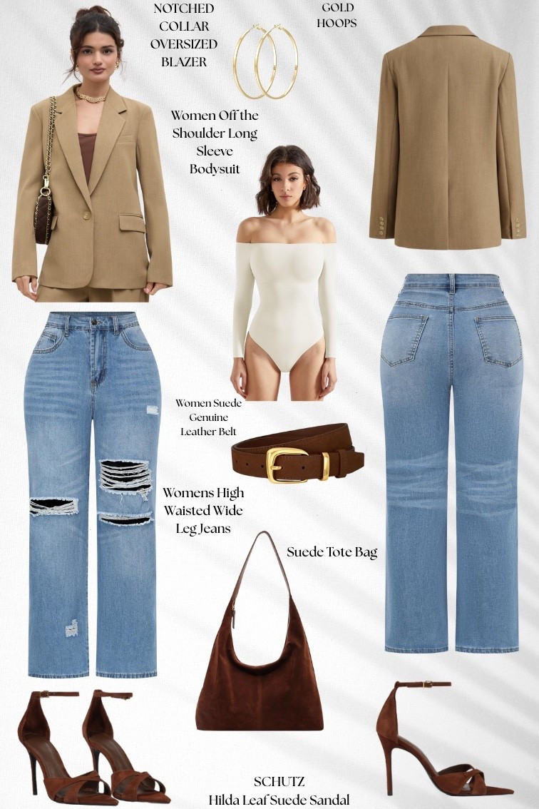 Blazer jacket with denim ripped jeans, elevated with these gorgeous suede chocolate heels! 

#LTKootd #LTKgrwm #LTKFindsUnder100