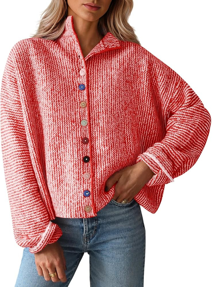 Saodimallsu Womens Striped Cardigan Sweaters Long Sleeve Knit Sweater | Amazon (US)