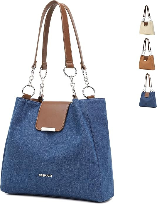 BESMART Denim Canvas Tote Bag Shoulder Bags for Women, Women's Handbag with Circle Chain, Female ... | Amazon (US)