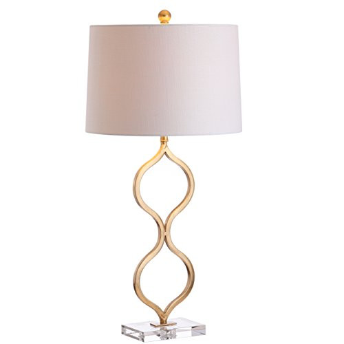 JONATHAN Y 31.5" Gold Curved Metal and Crystal Table Lamp, Modern Glam Bedside Lamp with White Li... | Amazon (US)