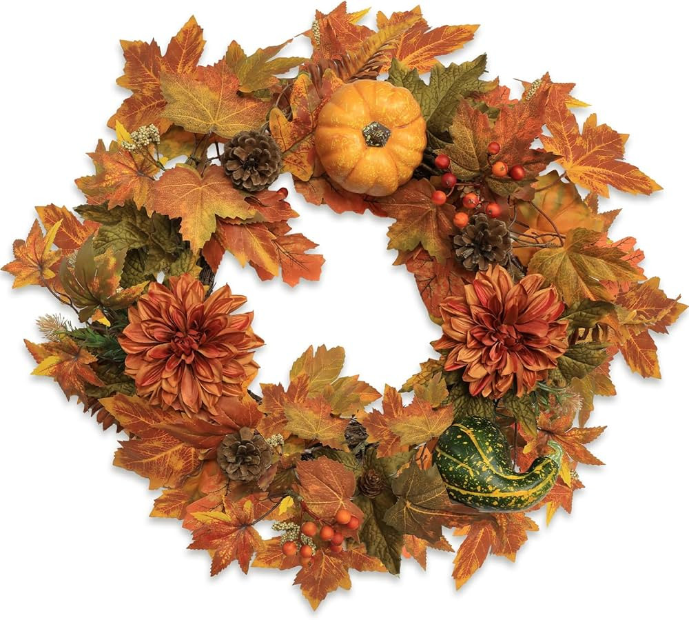 22 Inch Fall Wreath - Fall Wreaths for Front Door Used Autumn Thanksgiving Halloween with Home Pa... | Amazon (US)