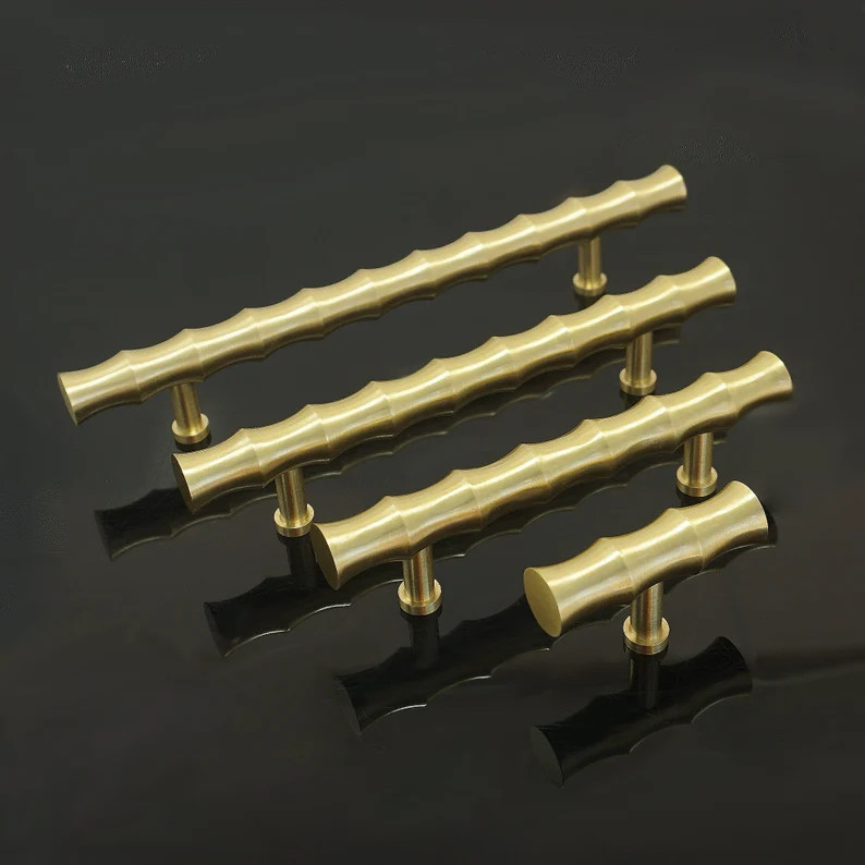 3inch 4inch 5inch Bamboo Cabinet Door Handle Drawer Knobs Pull Handles Dresser Pulls Gold Brass T... | Etsy (US)