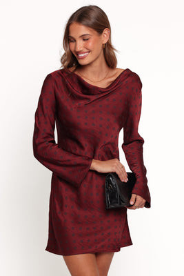Idalee Long Sleeve Mini Dress - Brown/Maroon Polka Dot | Petal & Pup (US)