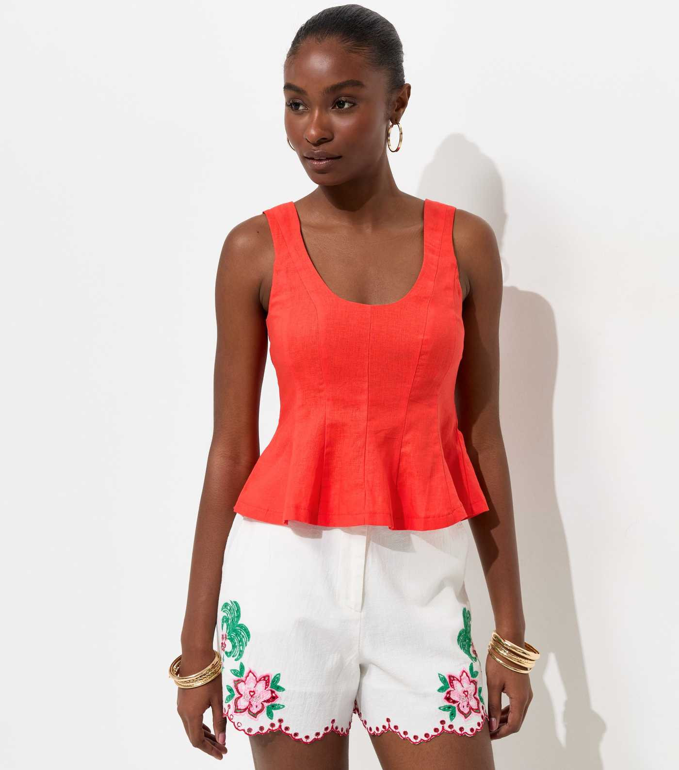 Bright Red Linen Rich Scoop Neck Sleeveless Top | New Look | New Look (UK)