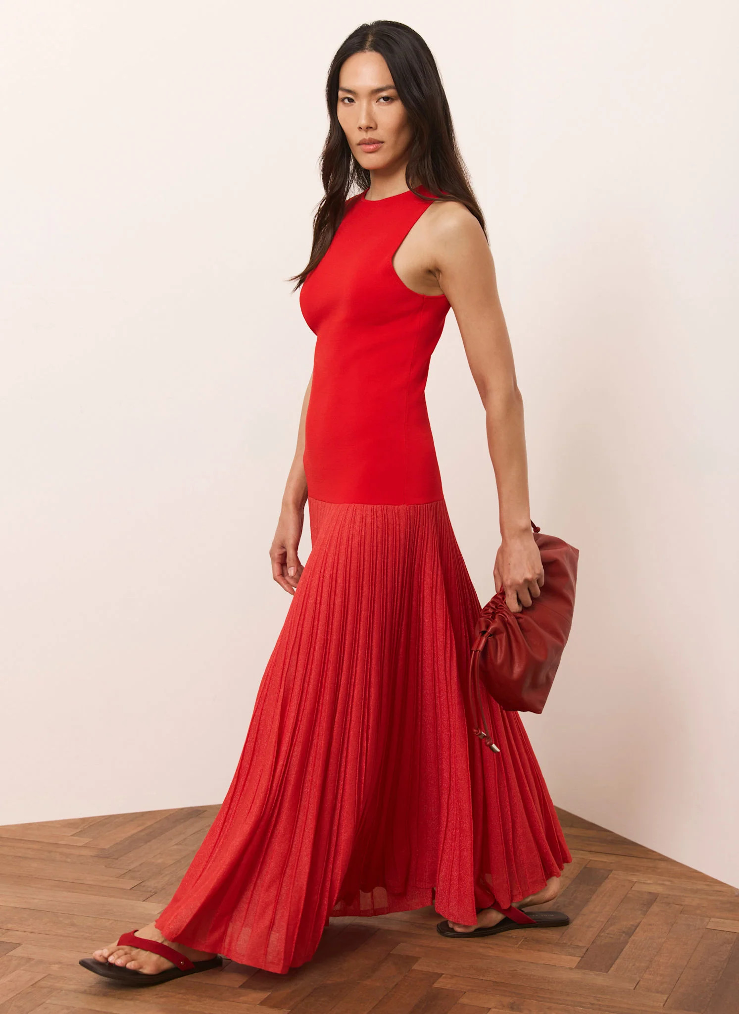 Red Knit Pleated Maxi Dress | Mint Velvet