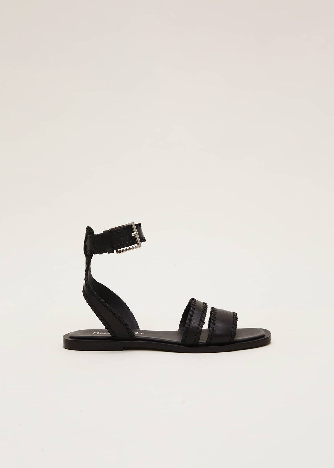 Black Leather Flat Sandals | Phase Eight (UK)