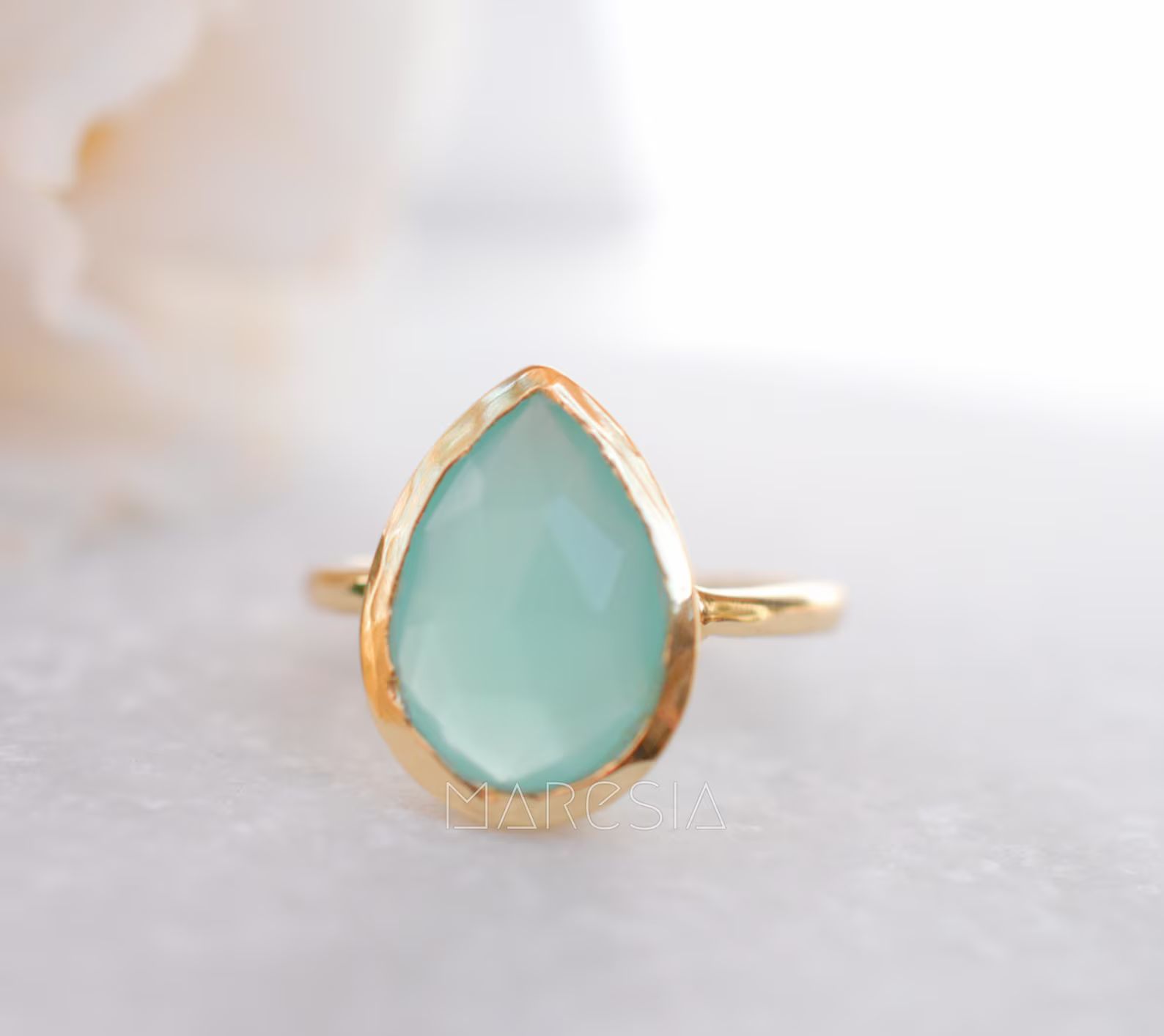 Aqua Chalcedony Gold Ring ~ Tear Drop Ring Delicate ~ 18k Gold Plated~Handmade~Gemstone~Statement... | Etsy (AU)