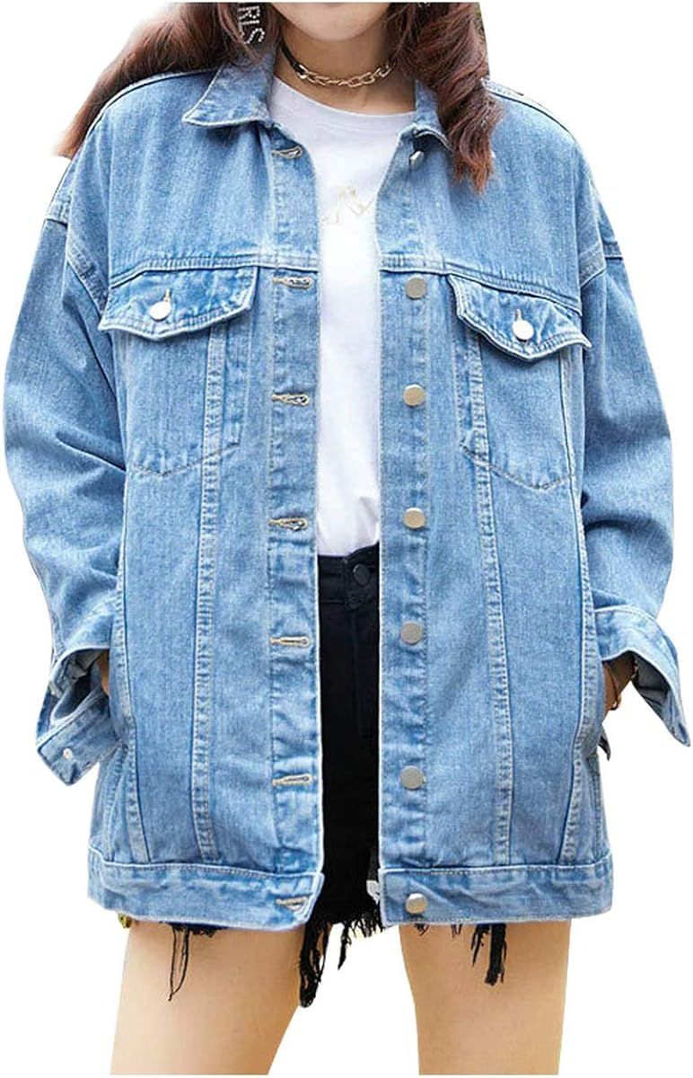 Kedera Women's Oversized Mid Long Denim Jacket Jean Biker Coat | Amazon (US)