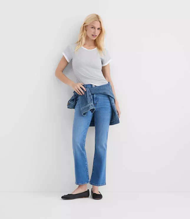 Rivete High Rise Kick Crop Jeans in Vintage Mid Wash | LOFT