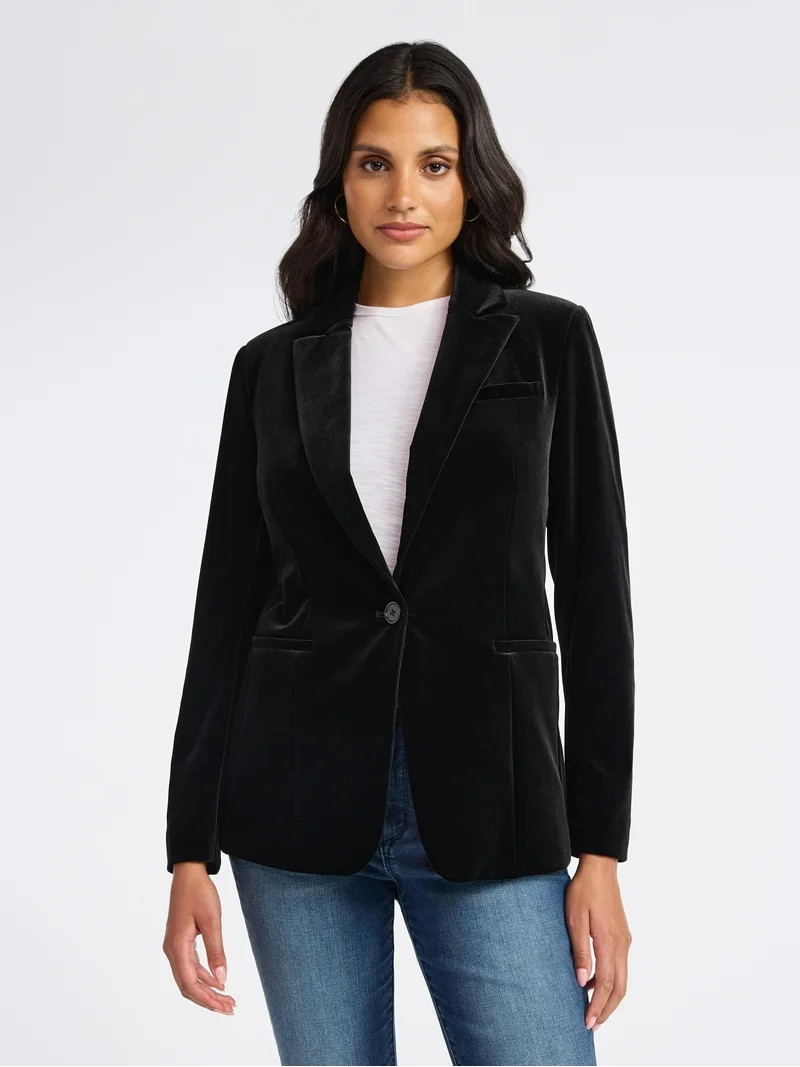 Sofia by Sofia Vergara Women's and Women's Plus Size Single Breasted Velvet Blazer, Sizes XS-4X | Walmart (US)