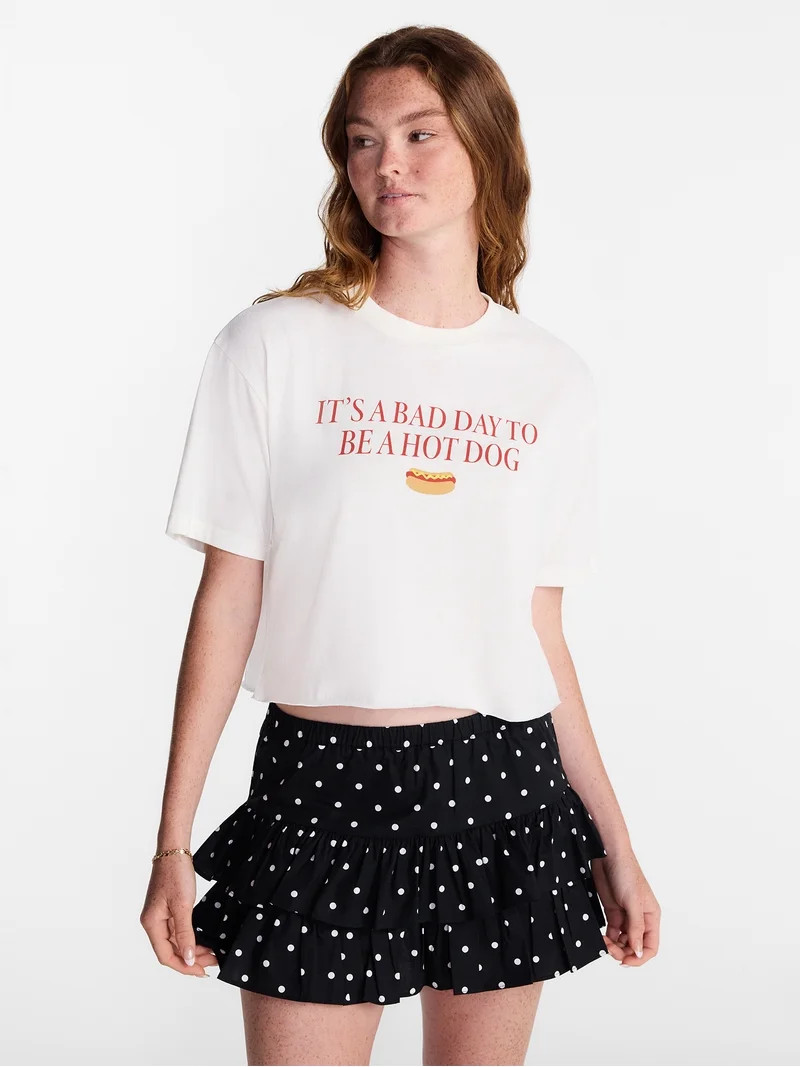 No Boundaries Boxy Cropped Graphic Tee, Women's and Women's Plus XXS-4X | Walmart (US)