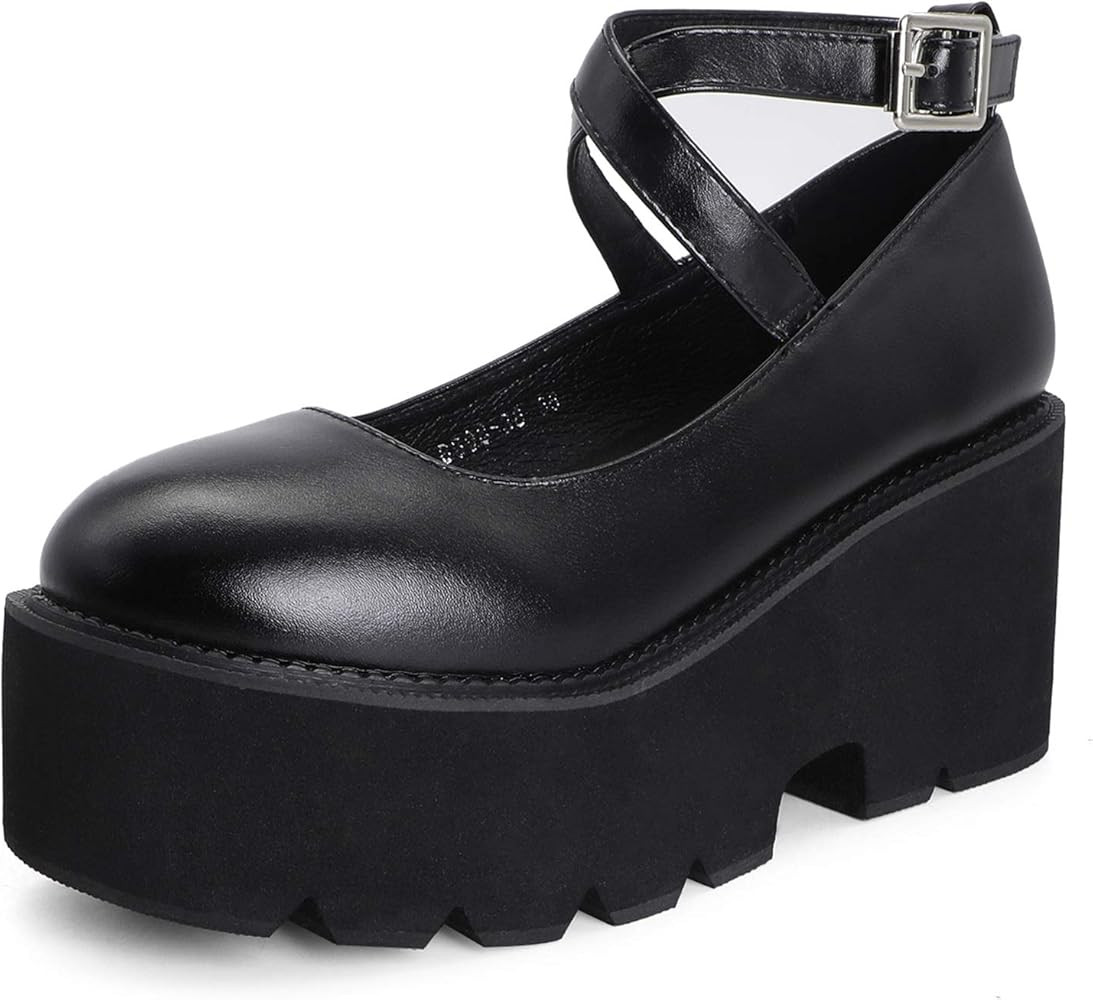 Odisen Women Platform Lolita Mary Jane Shoes Goth Cute Vintage T-Strap Buckle Round Toe Chunky Pl... | Amazon (US)