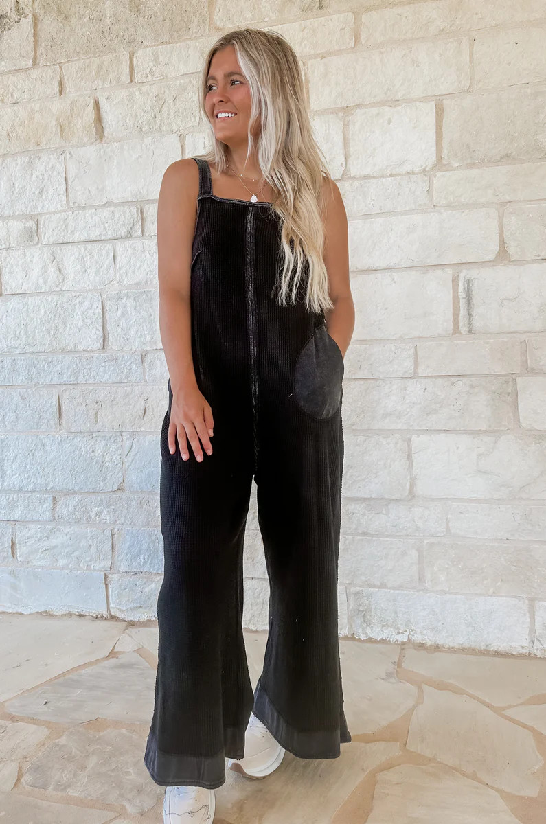 Jordan Thermal Waffle Jumpsuit - charcoal black | CK Squared Boutique