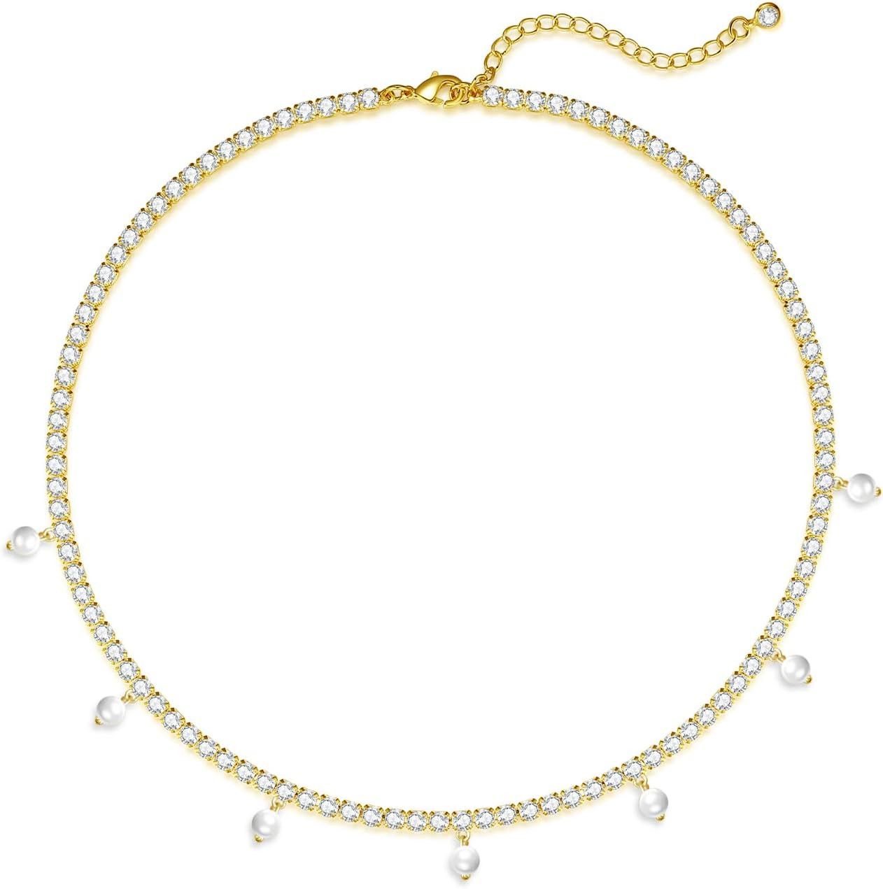 Tennis Necklace Bracelet for Women, Dainty Sterling Sliver Choker Necklace Crystal Link Bracelet Stud Earrings for Women Wedding Jewelry for Bride Jewelry Set Accessories | Amazon (US)