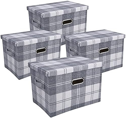 4 Pack Decorative Storage Boxes with Lids Storage Baskets for Shelves, Closet organization Bins f... | Amazon (US)