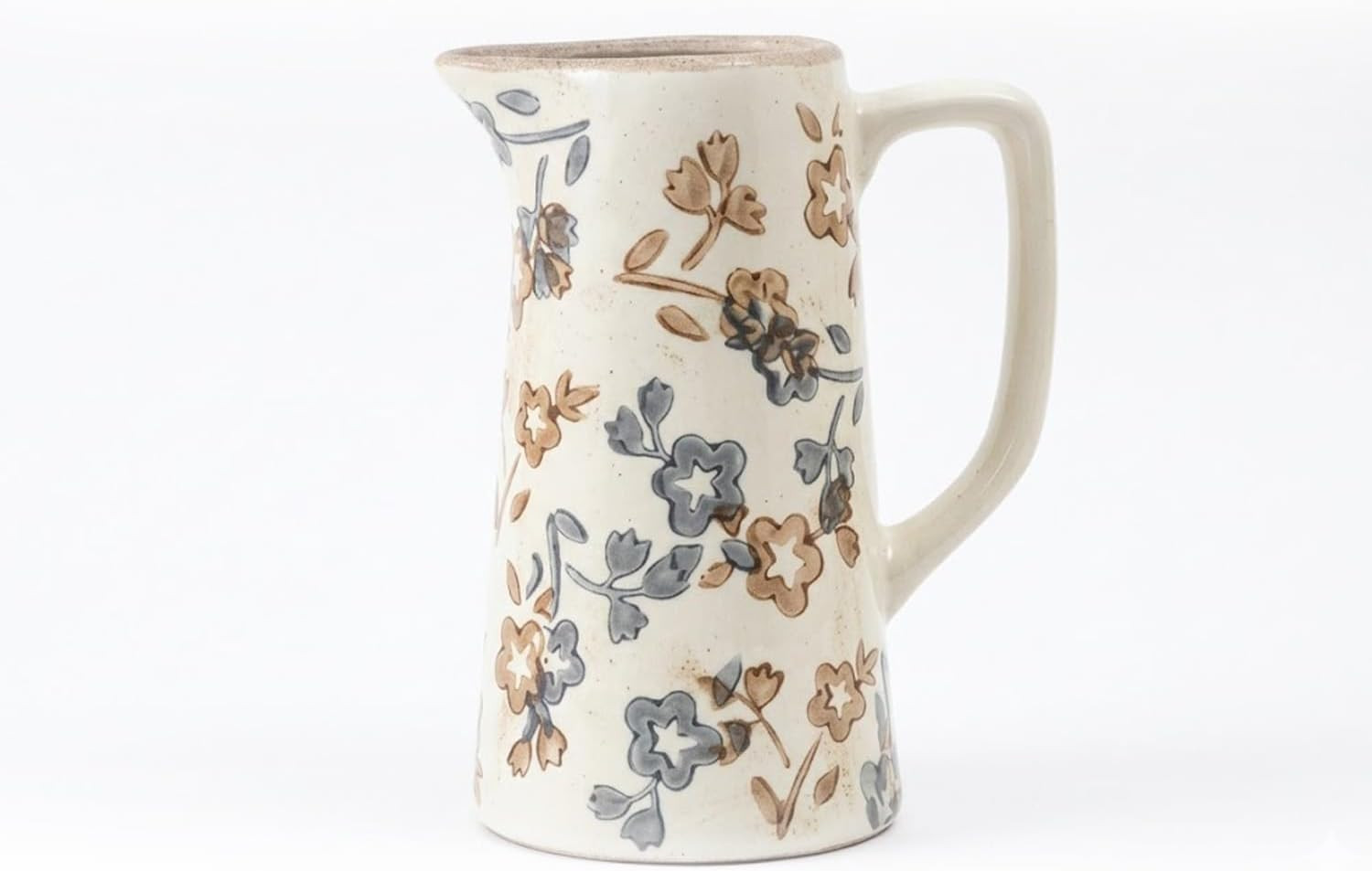 Elanze Designs Floral Ceramic Pitcher, Neutral Farmhouse Serveware with Blue and Tan Botanical Pattern, Decorative Drinkware, Pitcher for Water, Juice, Cream, or Floral Display, 7.5 Inch | Amazon (US)