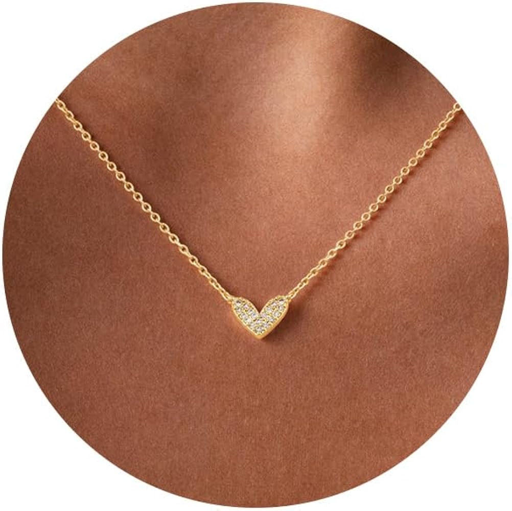 Heart Necklaces for Women Dainty 14k Gold Plated Non Tarnish Cz Diamond Pendant Necklace Cute Sim... | Amazon (US)