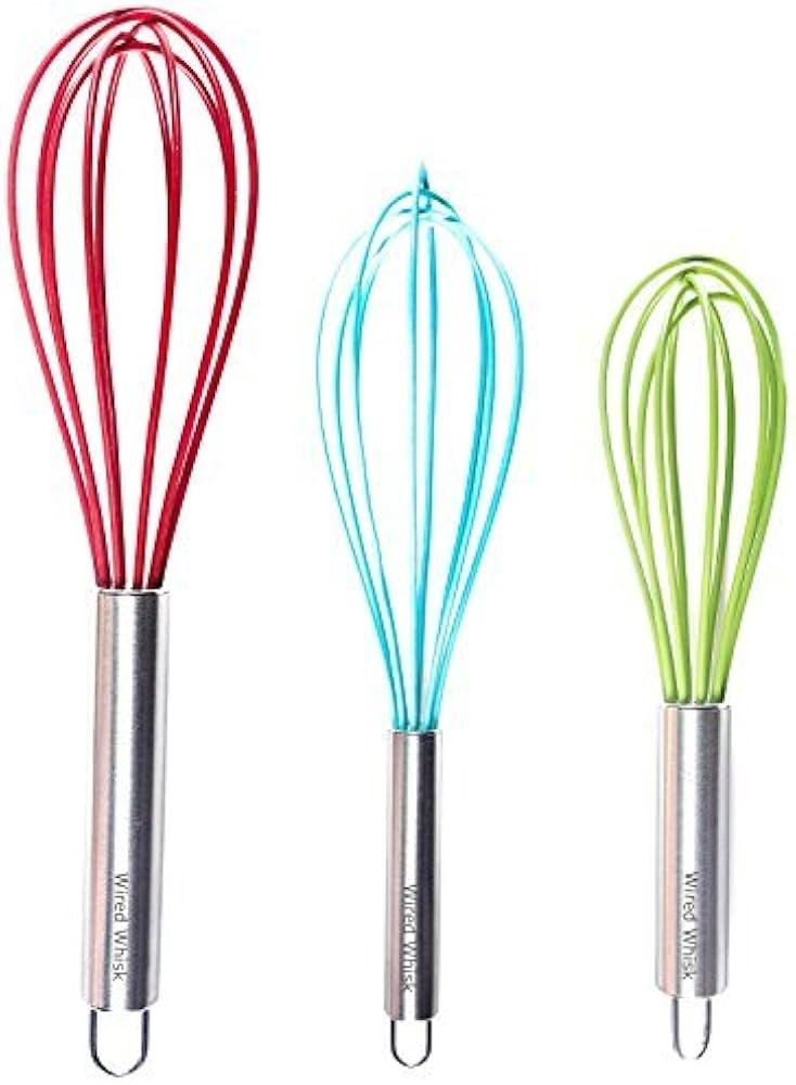 Silicone Whisk Set of 3 - wire whisk for Cooking Non-Scratch - whisks for cooking - Hand Whisk - ... | Amazon (US)