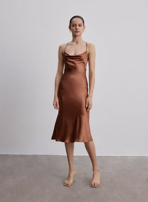 Lounge Cowl Neck Midi Silk Slip Dress | Silk Maison