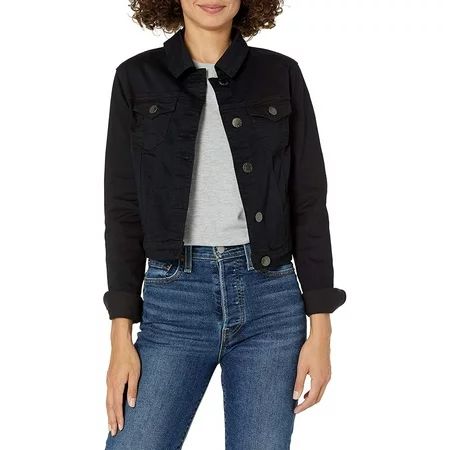 COVER GIRL Women's Jeans Denim Jacket Crop Frayed Blue Distressed Basic Black Denim Size Large (CGXJ | Walmart (US)