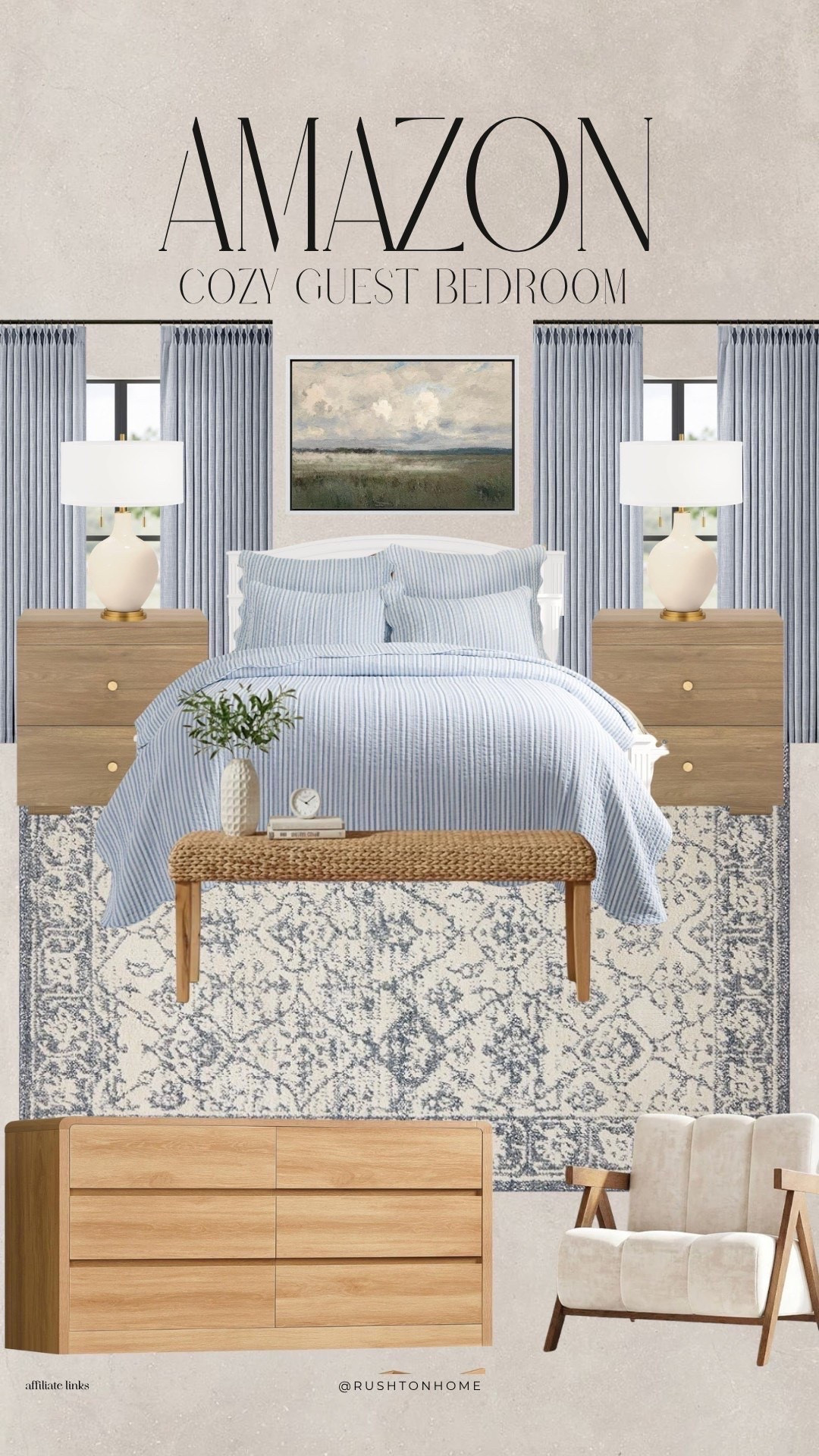 Amazon Cozy Guest Bedroom, guest bedroom inspiration, cozy guest bedroom, amazon bedroom finds, blue and white bedroom decor, organic modern bedroom, neutral bedroom styling, cozy bedroom aesthetic, amazon furniture finds, layered bedroom decor, bedside lamp decor, woven bench bedroom, striped bedding ideas, modern cottage bedroom, affordable bedroom decor, guest room makeover, warm neutral bedroom, blue rug bedroom, curated bedroom design, cozy home inspiration, amazon home decor finds

#LTKmomlife #LTKvlog #LTKHome