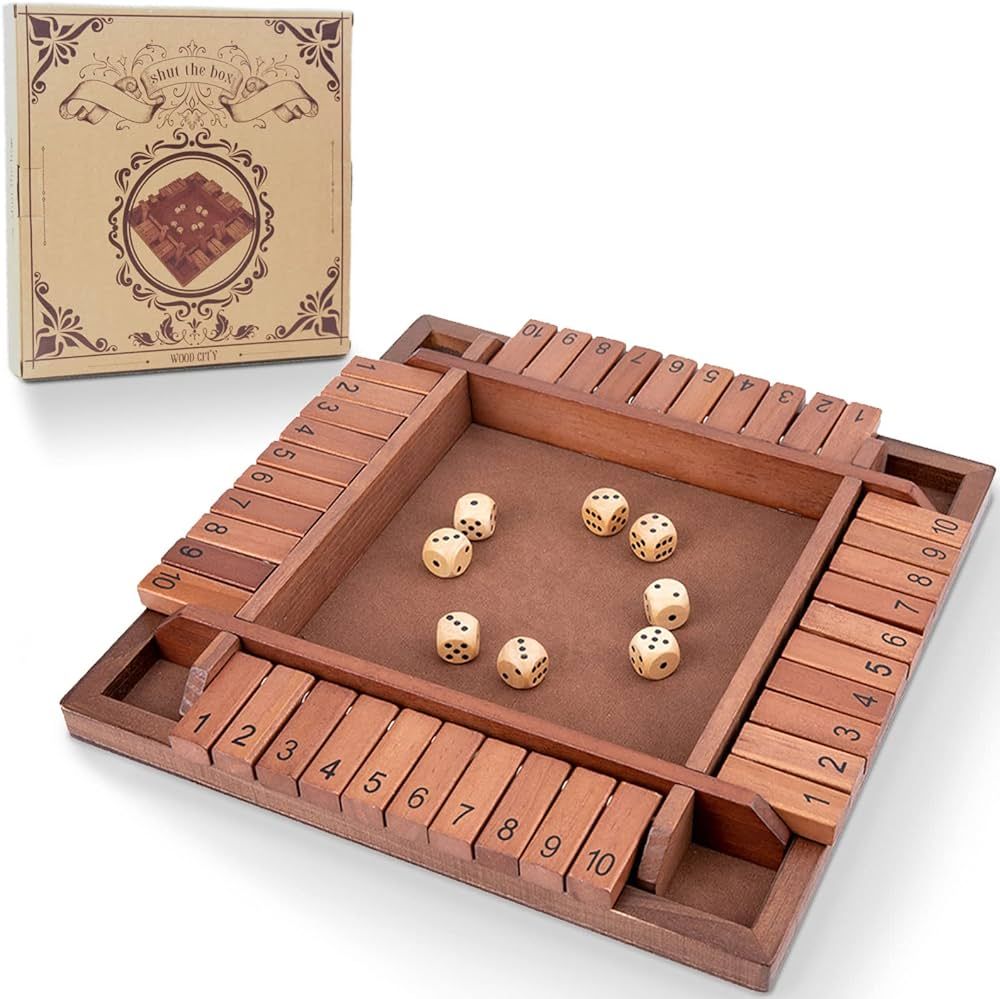 Shut The Box Game Wooden 4 Player, Classic Board Game for Kids & Adults, Educational Math Learnin... | Amazon (US)