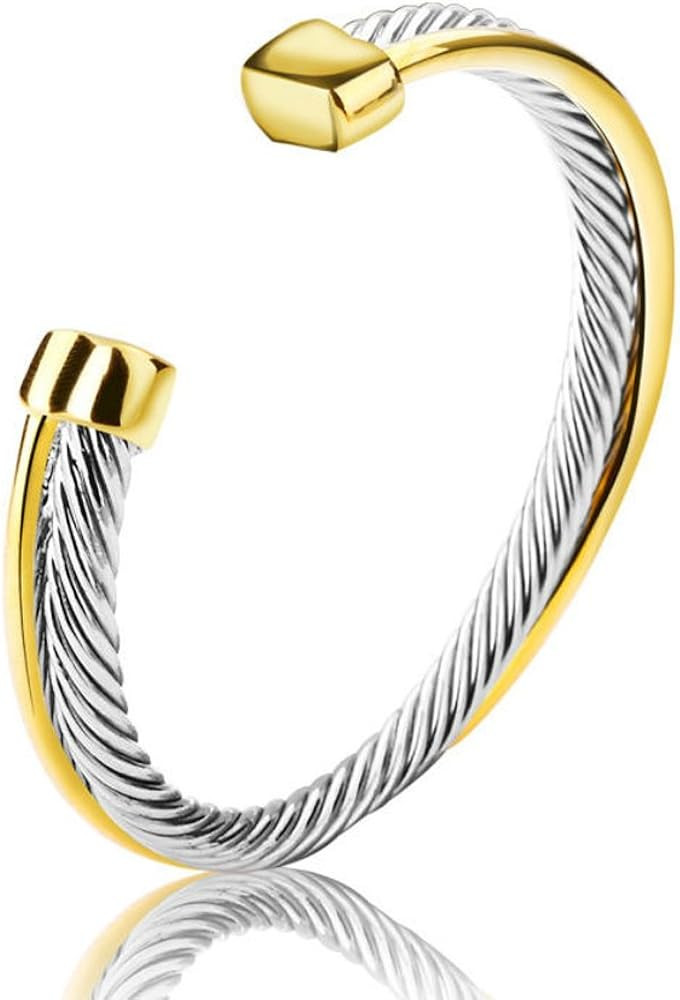 UNY stainless steel cable wire bangles Crystal mosaic bracelet Bangle for women fashion jewelry | Amazon (US)