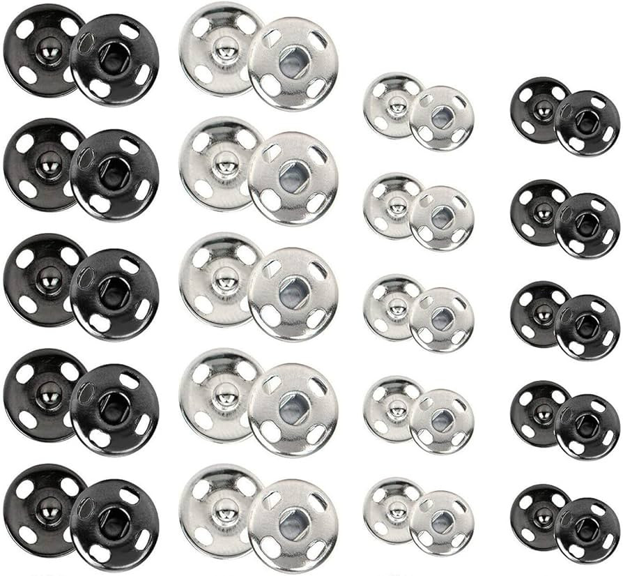 Willrain Sewing Snaps,120 Sets 8 mm and 10 mm,Black and Silver, Sew-on Snap Buttons Metal Snaps F... | Amazon (US)